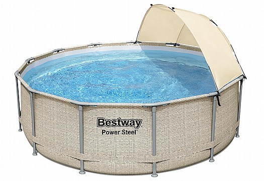 ערכת קלאסיק בריכת BESTWAY אולטרה עגולה קוטר 396 עומק 107  דמוי ראטן +צלון, דגם 5614VC